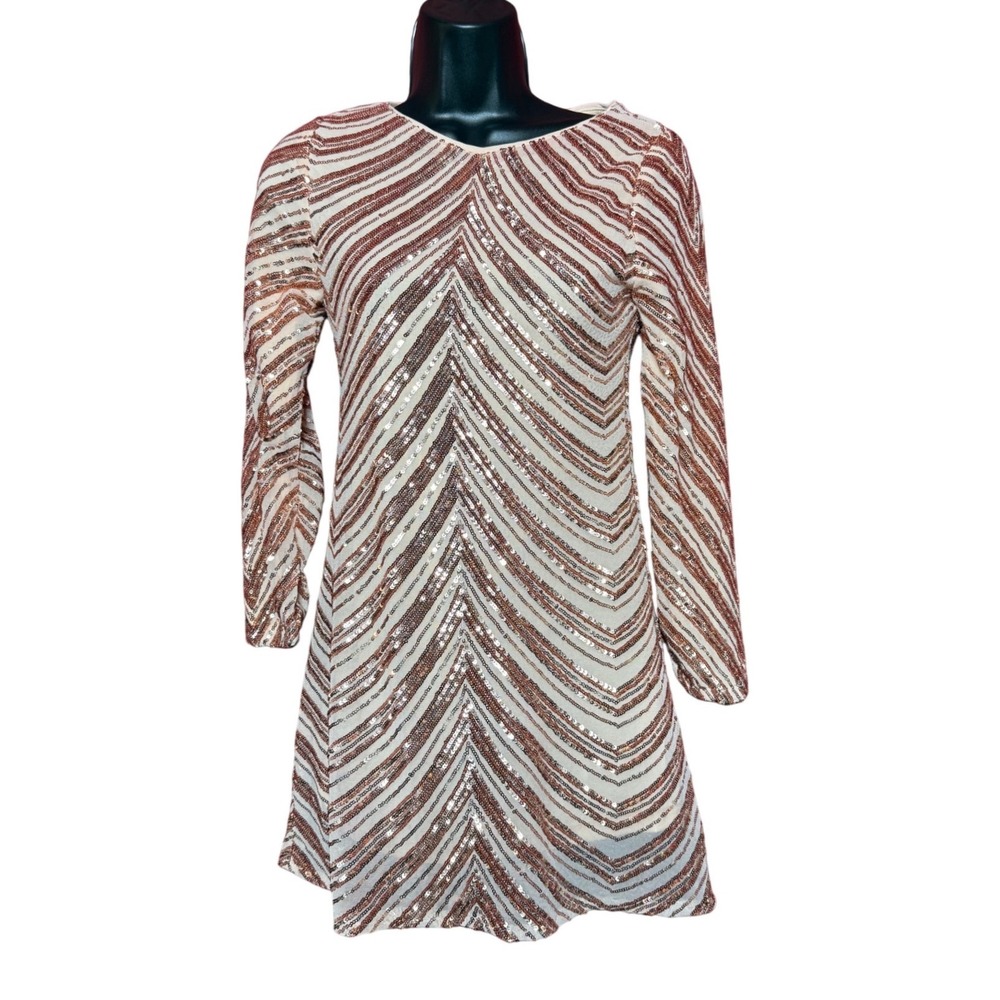 Unbranded Women 12 Rose Gold Sequin Chevron Mini Dress Bodycon Party Cocktail